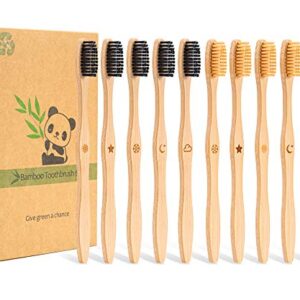 Goaycer Bamboo Toothbrush Medium Bristle, 10Pcs Biodegradable Bulk Wooden Toothbrushes