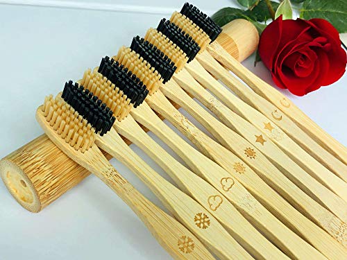 Goaycer Bamboo Toothbrush Medium Bristle, 10Pcs Biodegradable Bulk Wooden Toothbrushes