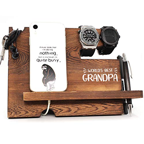 World's Best Grandpa -Dad /Father Gifts from Daughter/Son, Birthday/Christmas/Anniversary Wooden Desk Docking Station