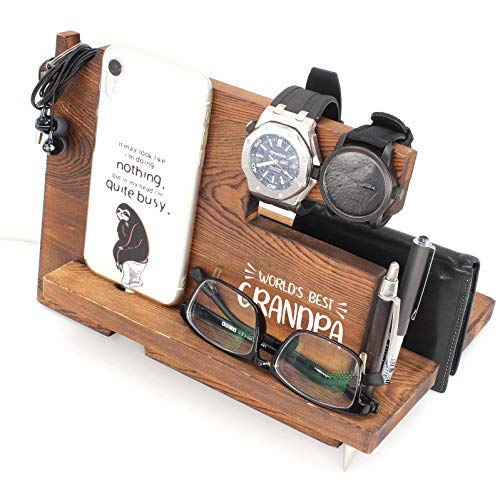 World's Best Grandpa -Dad /Father Gifts from Daughter/Son, Birthday/Christmas/Anniversary Wooden Desk Docking Station