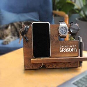 World's Best Grandpa -Dad /Father Gifts from Daughter/Son, Birthday/Christmas/Anniversary Wooden Desk Docking Station