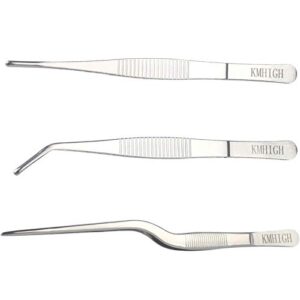 kmhigh stainless steel tweezers set, for small gardening and kitchen, multi-purpose tools. (3pcs, 6.15inches / 6.3inches / 6.5inches)