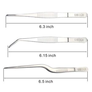 KMHIGH Stainless Steel Tweezers Set, For Small Gardening and Kitchen, Multi-Purpose Tools. (3Pcs, 6.15Inches / 6.3Inches / 6.5Inches)