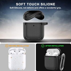 Compatible Airpod Case for Men Full-Body Rugged Protective Carbon Fiber airpod case Texture Skin Series for Apple AirPods 2 & 1 case Cover with Keychain for Apple Airpods-Black