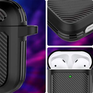 Compatible Airpod Case for Men Full-Body Rugged Protective Carbon Fiber airpod case Texture Skin Series for Apple AirPods 2 & 1 case Cover with Keychain for Apple Airpods-Black