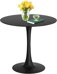 tomile 32" tulip style dining table plywood round kithen dining table mid-century modern round top coffee table with metal pedestal base (tulip black table)