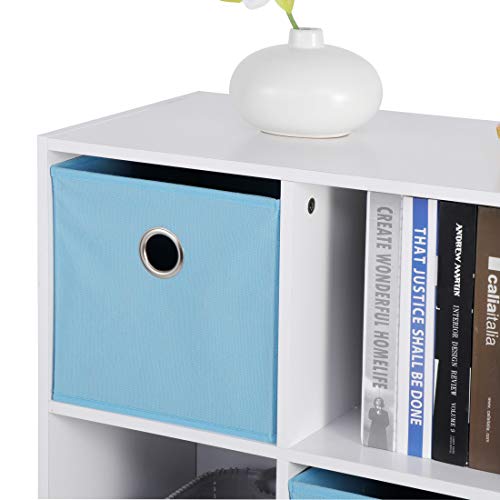 SUPER DEAL 6 Cube Storage Shelf Organizer, 3 x 2 Wood Bookcase with 3 Bins Wide Display Bookshelf System Toy Storage Cabinet for Kids Bedroom Living Room, White/Light Blue