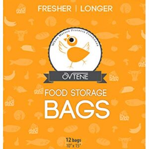 OVTENE Food Storage Bags for Cheese, Meat, and Produce - Keeps Food Fresher Longer (12 Large Bags 10”x15”)