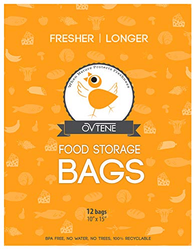 OVTENE Food Storage Bags for Cheese, Meat, and Produce - Keeps Food Fresher Longer (12 Large Bags 10”x15”)