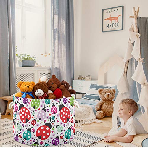 visesunny Cute Ladybug Polka Dot Laundry Baskets Fabric Storage Bin Storage Box Collapsible Storage Basket Toy Clothes Shelves Basket for Bathroom,Bedroom,Nursery,Closet,Office