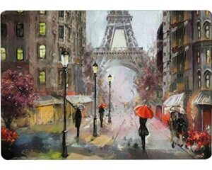 tempered glass cutting board oil painting on canvas street view of paris artwork eiffel tower tableware kitchen decorative cutting board with non-slip legs, serving board, large size, 15" x 11"