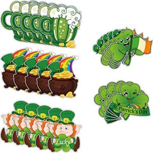 40 pieces st patricks decorations, shamrock cutouts leprechaun beer gold coins lucky irish saint patrick ornaments with 40 pieces glue point dots for bulletin board classroom supplies favors