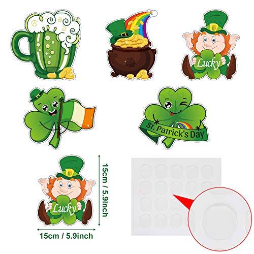 40 Pieces St Patricks Decorations, Shamrock Cutouts Leprechaun Beer Gold Coins Lucky Irish Saint Patrick Ornaments with 40 Pieces Glue Point Dots for Bulletin Board Classroom Supplies Favors