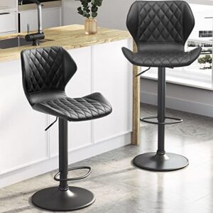 dictac leather bar stools set of 2 black adjustable height bar chairs pair swivel barstools breakfast bar stools for kitchen island counter stool capacity 400 lbs, retro black