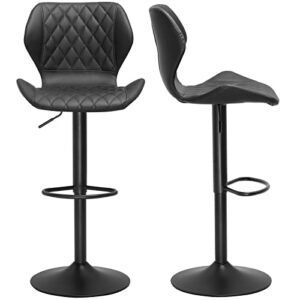 DICTAC Leather Bar Stools Set of 2 Black Adjustable Height Bar Chairs Pair Swivel Barstools Breakfast Bar Stools for Kitchen Island Counter Stool Capacity 400 lbs, Retro Black