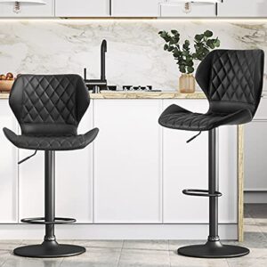 DICTAC Leather Bar Stools Set of 2 Black Adjustable Height Bar Chairs Pair Swivel Barstools Breakfast Bar Stools for Kitchen Island Counter Stool Capacity 400 lbs, Retro Black