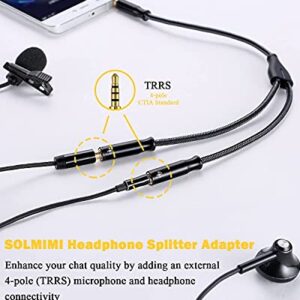 SOLMIMI Headphone Splitter 3.5mm TRRS Stereo Audio Y Splitter Braided 4-Pole Male to 2-Female Dual Headphone Jack Splitter Adapter for Headset PC Smartphone Xbox PS4 & More - Matte Black(1ft-30cm)