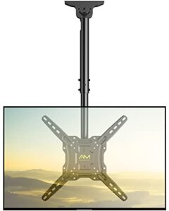am alphamount ceiling tv mount for 13-55 inch lcd led oled 4k tvs/monitors, hanging tv mount bracket swivels tilts rotates fits flat/sloped roof, max vesa 400x400mm, holds up to 77lbs