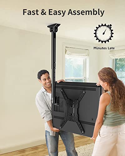 AM alphamount Ceiling TV Mount for 13-55 Inch LCD LED OLED 4K TVs/Monitors, Hanging TV Mount Bracket Swivels Tilts Rotates fits Flat/Sloped Roof, Max VESA 400x400mm, Holds up to 77lbs