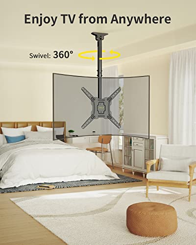 AM alphamount Ceiling TV Mount for 13-55 Inch LCD LED OLED 4K TVs/Monitors, Hanging TV Mount Bracket Swivels Tilts Rotates fits Flat/Sloped Roof, Max VESA 400x400mm, Holds up to 77lbs