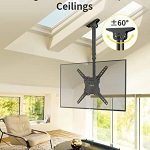 AM alphamount Ceiling TV Mount for 13-55 Inch LCD LED OLED 4K TVs/Monitors, Hanging TV Mount Bracket Swivels Tilts Rotates fits Flat/Sloped Roof, Max VESA 400x400mm, Holds up to 77lbs