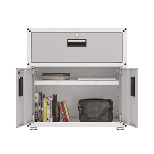 itbe for Home Ready-to-Assemble One Drawer Steel Cabinet with 2 Doors (White and Grey)