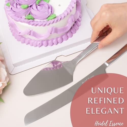 HEIDEL ESSENCE Cake Knife and Server Set – Premium Stainless Steel Cake Server Set with Solid Handles - Wedding Cake Knife Set for Parties and Events – Lovely Bridal Shower or Engagement Present