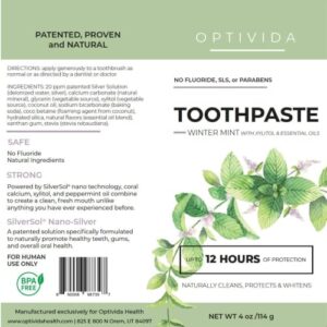 Optivida- Colloidal Silver Infused Coral Toothpaste W/Calcium, Xylitol, and Peppermint Toothpaste 20 ppm Nano All Natural Ingredients - Healthy Gums - Fluoride Free | Glacial Mint & Winter Mint 4 oz