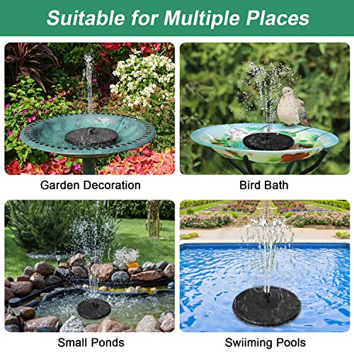 Upgraded Solar Water Fountain, GAIZERL 3.5W Solar Fountain Pump for Bird Bath with Battery Backup, Floating Solar Powered Fountains with 4 DIY Fixed Sticks & 7 Nozzles for Birdbath Garden Pond