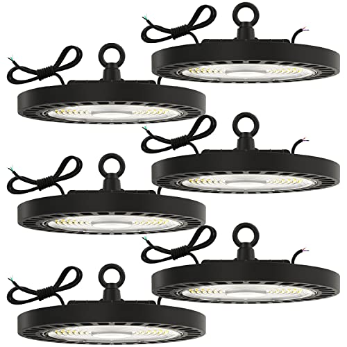 Sunco 6 Pack UFO LED High Bay Light, Lighting for Warehouse, 5000K Daylight, 150W, 21000 LM, 100-277V, Dimmable 0-10V, IP65 Waterproof, Super Bright, UL