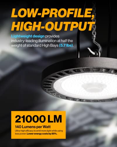 Sunco 6 Pack UFO LED High Bay Light, Lighting for Warehouse, 5000K Daylight, 150W, 21000 LM, 100-277V, Dimmable 0-10V, IP65 Waterproof, Super Bright, UL