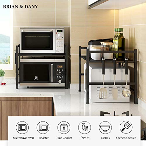 BRIAN & DANY Expandable Microwave Oven Rack, Horizontal Extension Microwave Shelf Stand Kitchen Counter Top Organizer