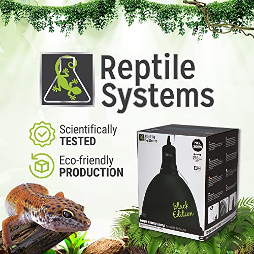 Reptile Systems Ceramic Reflector Clamp Lamp - Black Edition - Basking Lamp Bulb Holder for Terrariums, Vivariums, Paludariums, Enclosures & Cages - Small 5.5" Diameter - 75watt - E26