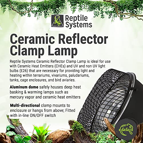 Reptile Systems Ceramic Reflector Clamp Lamp - Black Edition - Basking Lamp Bulb Holder for Terrariums, Vivariums, Paludariums, Enclosures & Cages - Small 5.5" Diameter - 75watt - E26