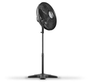 air monster 16" stand fan with plastic grill, oscillating pedestal fan, 3 speed, adjustable height and angle, indoor home and office use, black stand up fan