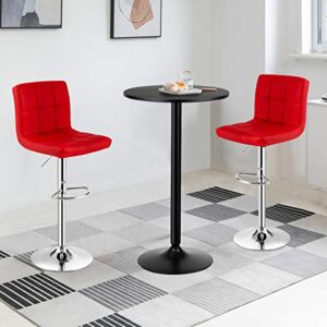 COSTWAY 3-Piece Bar Table Set, Round Cocktail Table and PU Leather Adjustable Swivel Chairs, Modern Counter Height Table Set with 2 Bar Stool for Kitchen, Office (Red)