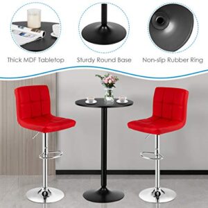 COSTWAY 3-Piece Bar Table Set, Round Cocktail Table and PU Leather Adjustable Swivel Chairs, Modern Counter Height Table Set with 2 Bar Stool for Kitchen, Office (Red)