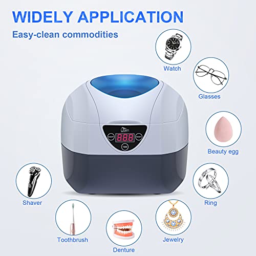 Jewelry Cleaner, Professional Ultrasonic Cleaner with Timer, Portable Household Jewelry Cleaning Machine for Eyeglasses, Rings, Razors, Coin, Earrings, Necklaces, Watches, Combs, Denture 750 mL