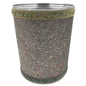 decorative wastebasket, glitter mosaic trash can for bathroom,bedroom,stainless steel trash can decorated with turquoise (black)