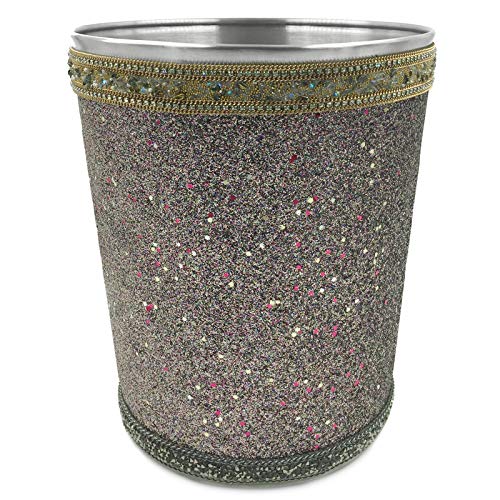 Decorative Wastebasket, Glitter Mosaic Trash Can for Bathroom,Bedroom,Stainless Steel Trash Can Decorated with Turquoise (Black)