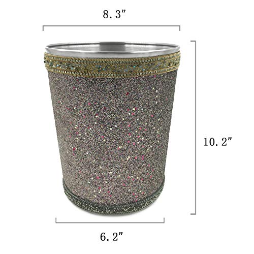 Decorative Wastebasket, Glitter Mosaic Trash Can for Bathroom,Bedroom,Stainless Steel Trash Can Decorated with Turquoise (Black)