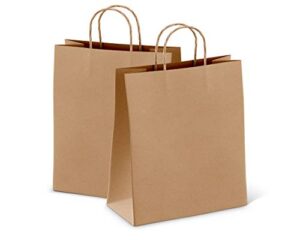 amiff kraft paper bags with handles 13 x 7 x 17 inch, pack of 10 brown bags with handles, recyclable sturdy 150 gsm kraft bags, stylish and classy brown paper bags with handles bulk