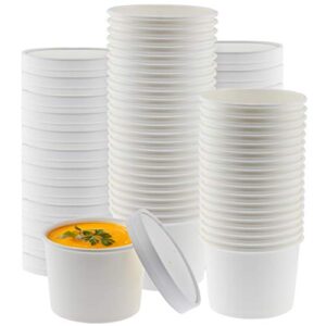 nyhi paper soup storage containers with lids | 32 ounce insulated take out disposable food storage container cups for hot & cold foods | eco friendly to go soup bowls with vented lid | 25 pack