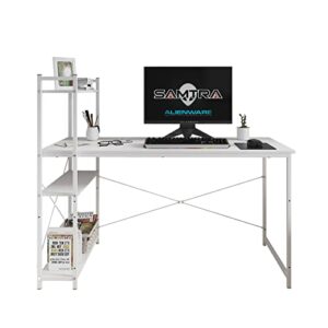 fstar computer desk with storage shelves, 47 inch home office desks, study writing table for home office, modern simple style, easy assembly