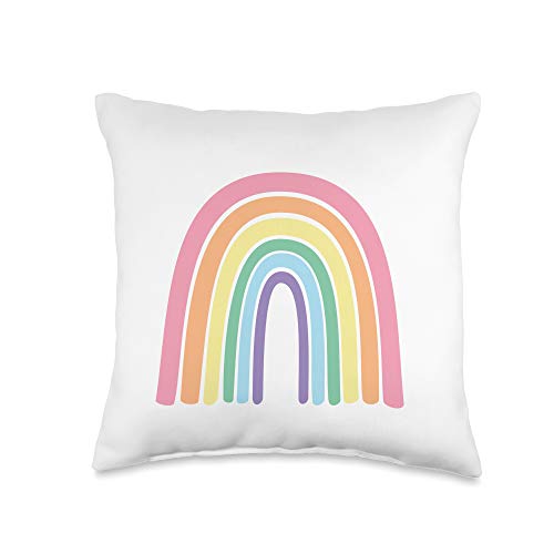 Candy Moon Design Rainbow Pastel Kawaii Cute Aesthetic White Throw Pillow, 16x16, Multicolor