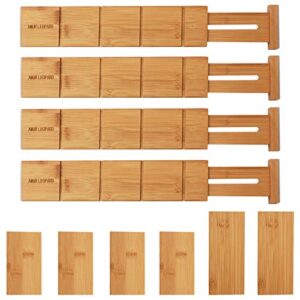 amur leopard bamboo drawer dividers organizer set of 4, with 6 extra mini dividers, adjustable drawer organizers,expandable drawer organization for kitchen, dressers, bathroom and office (13.25-17 in)