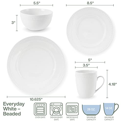 Everyday White by Fitz and Floyd Beaded 16 Piece Dinnerware Set, Service for 4