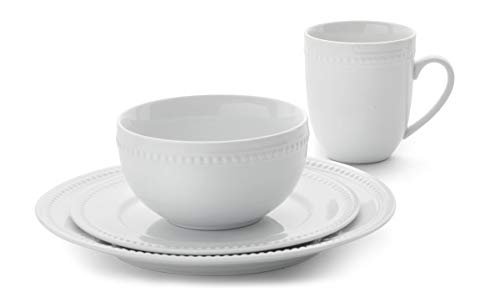 Everyday White by Fitz and Floyd Beaded 16 Piece Dinnerware Set, Service for 4