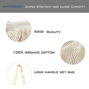 WHITEWRAP Cotton Mesh String Reusable Bag Long Handle Net Tote Bag| 13"x14" | 2-Pack | Natural | Reusable Grocery Bags, Vegetable Bag, Shopping bag, Hand bag