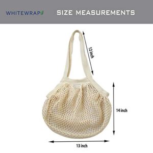 WHITEWRAP Cotton Mesh String Reusable Bag Long Handle Net Tote Bag| 13"x14" | 2-Pack | Natural | Reusable Grocery Bags, Vegetable Bag, Shopping bag, Hand bag